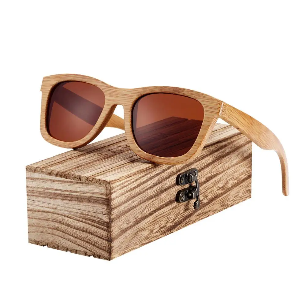 Tea Wood box Деревянные очки ручной работы BARCUR, солнцезащитные поляризационные очки из бамбука для мужчин и женщин в ретро стиле, для пляжа - Цвет линз: Tea Wood box