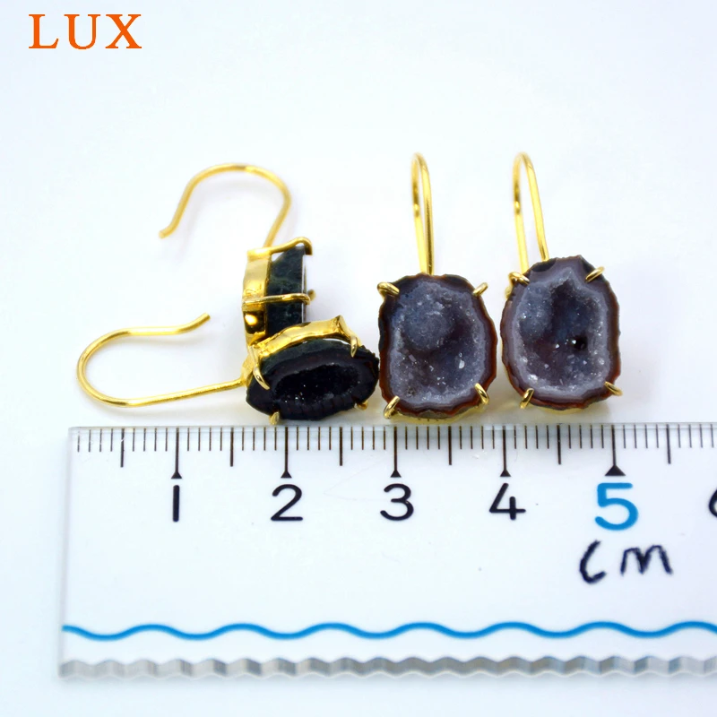

Natural Geode Drop Earrings Prong Set in 925 Sterling Silver Tabasco Geode Druzy jewelry 24k gold color plated