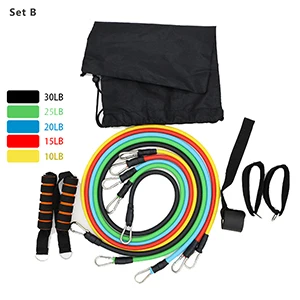 Set B 11Pcs/Set Latex Resistance Bands Yoga Exercise Fitness Band Rubber Loop Tube Bands Pull Rope Gym Door Anchor Ankle Straps - Цвет: Set B