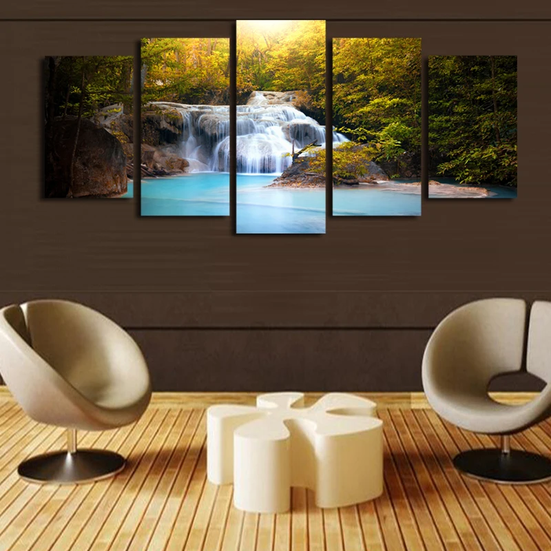 2017 реальная новая Холст Картина 5 шт. (без рамки) водопады рисунок озера принт