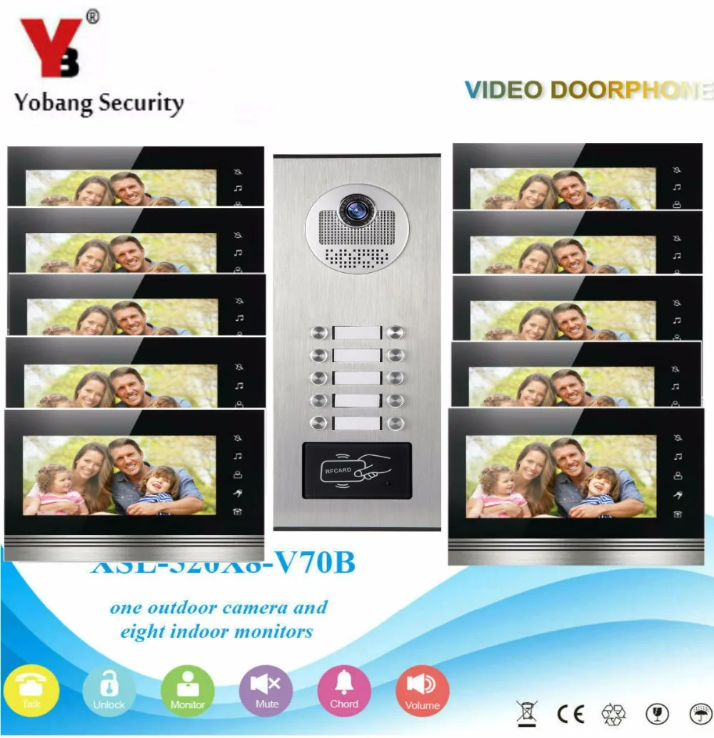 YobangSecurity 10 Appartement Wired Video Deurtelefoon Intercom 7 "Inch Monitor IR Camera RFID Video Deurbel Kit Supprt RFID kaart