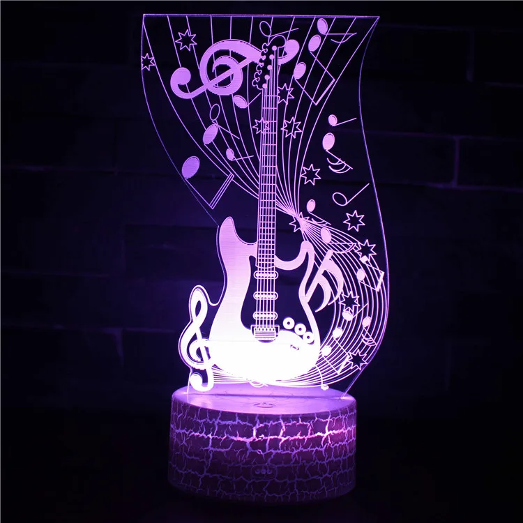 7 цветов гитара барабана Sax LED 3D Иллюзия визуальный ночник Творческий Спальня Украшение стола свет новинка красочные лампы Abajur - Испускаемый цвет: guitar 2