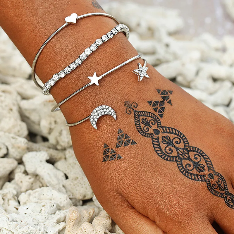 4 шт./компл. модные золотые Цвет укладки Сердце Звезда Луна манжеты Браслеты для