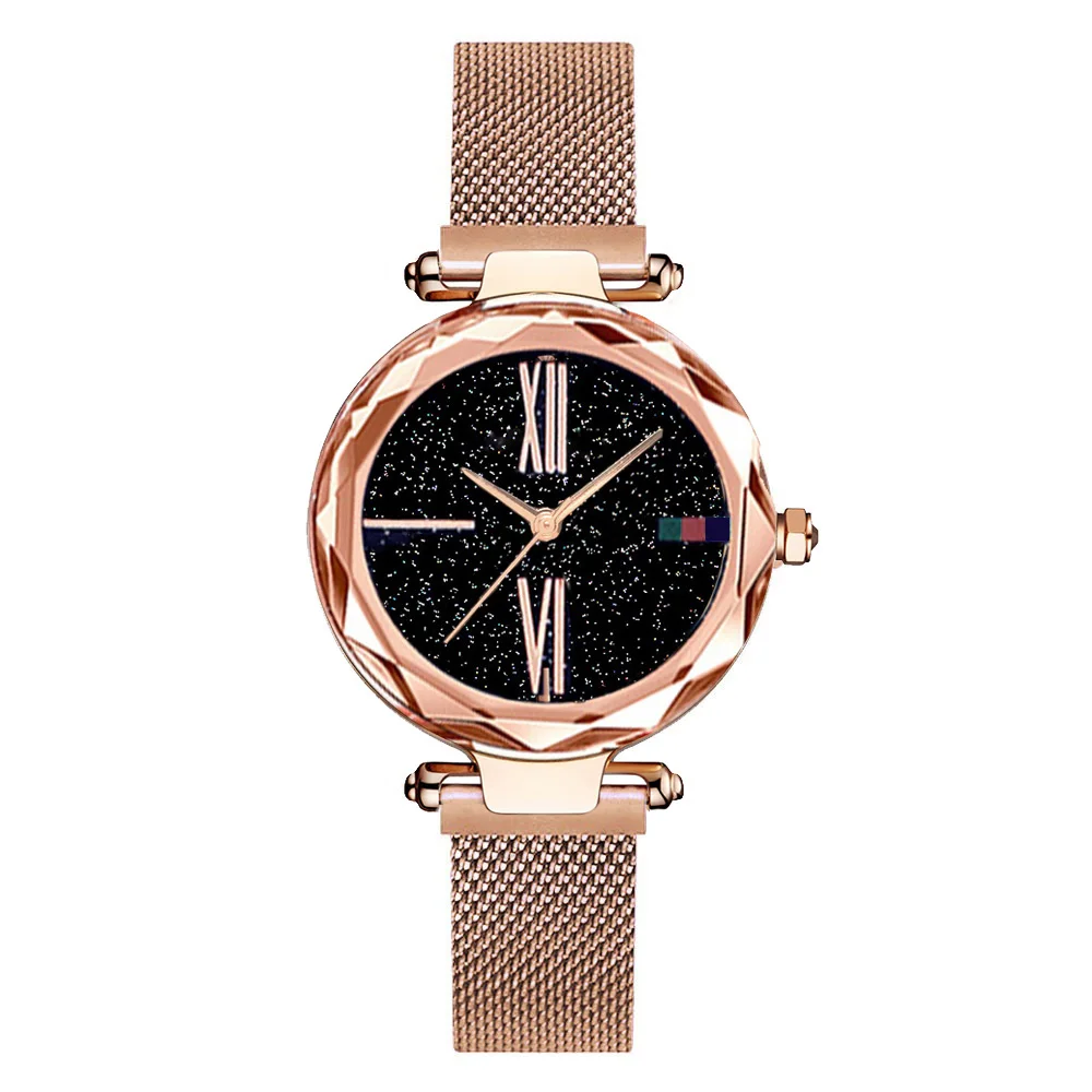 Rose Gold Модные женские часы из розового золота с магнитной пряжкой, звездное небо, креативный минимализм, римские цифры, горячая Распродажа, женские повседневные часы, подарок - Цвет: Rose Gold