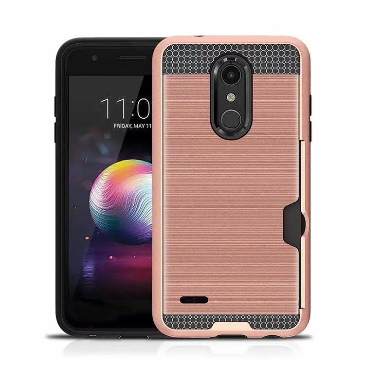 Slim Fit shockproof hard Case with built-in Credit Card / ID Slot Brushed Metal Texture for LG K30 K10 2018 |