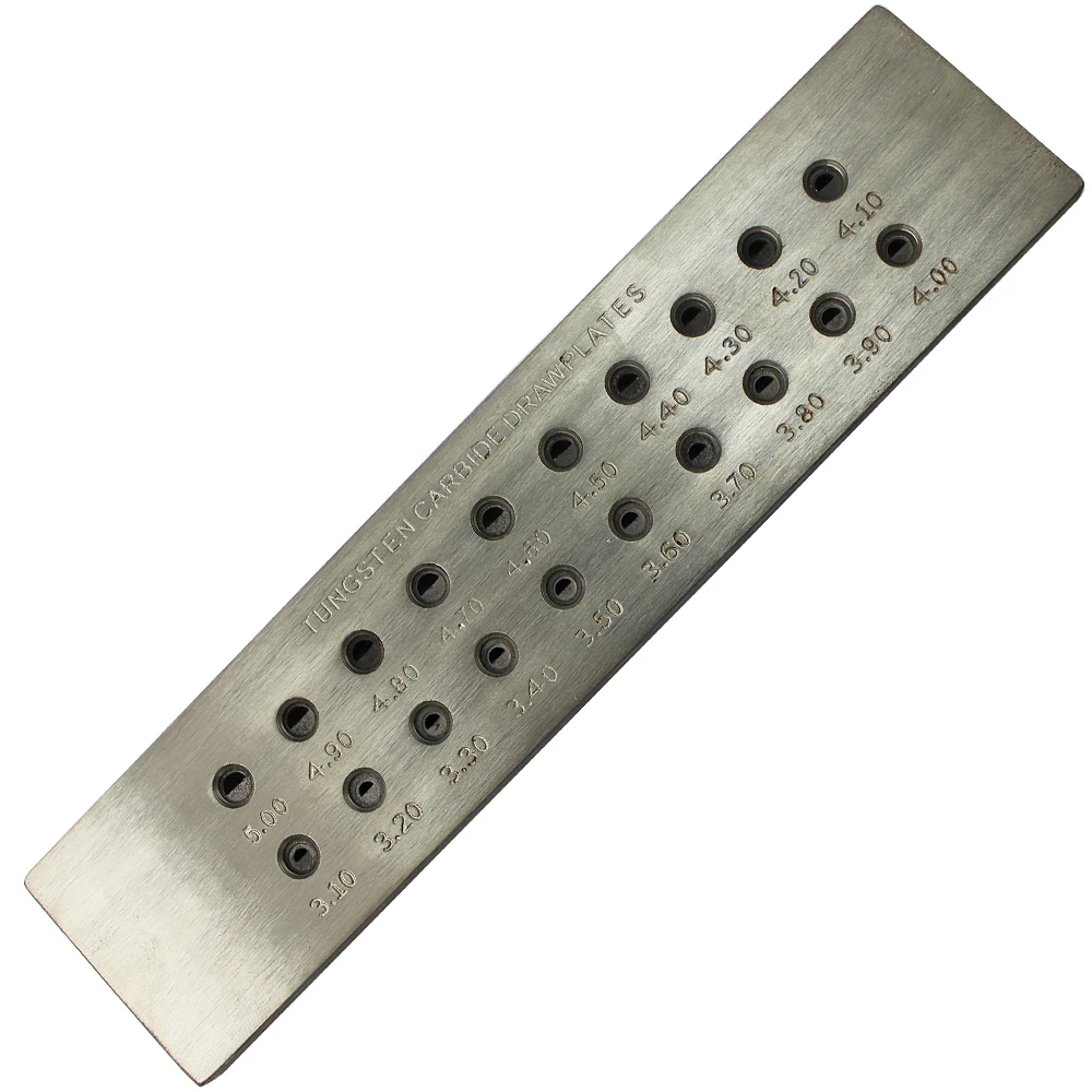 Halfrund форма карбида вольфрама Drawplates проволока Drawplate для ювелирных изделий инструменты Размер отверстия 5,10-7,00 мм, 3,10-5,00 мм 20 отверстий