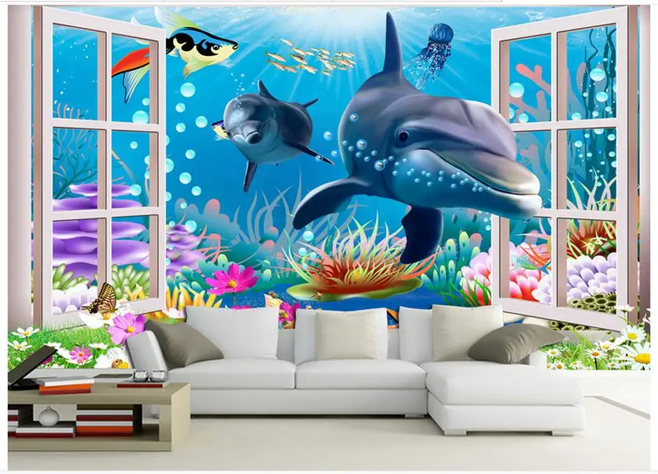 

High Quality Hot Sale New Custom 3d photo wallpaper murals 3 d ocean aquarium cartoon children room background wall paintings