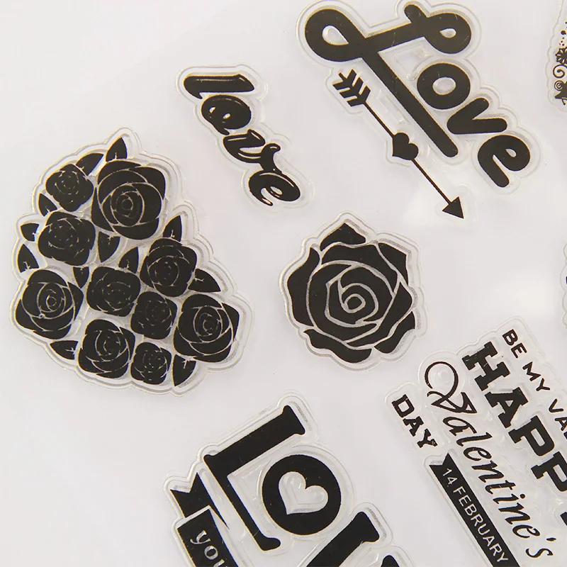 vintage Love heart bouquet transparent silicone clear stamp for scrapbooking DIY craft decoration kids stationery | Канцтовары для