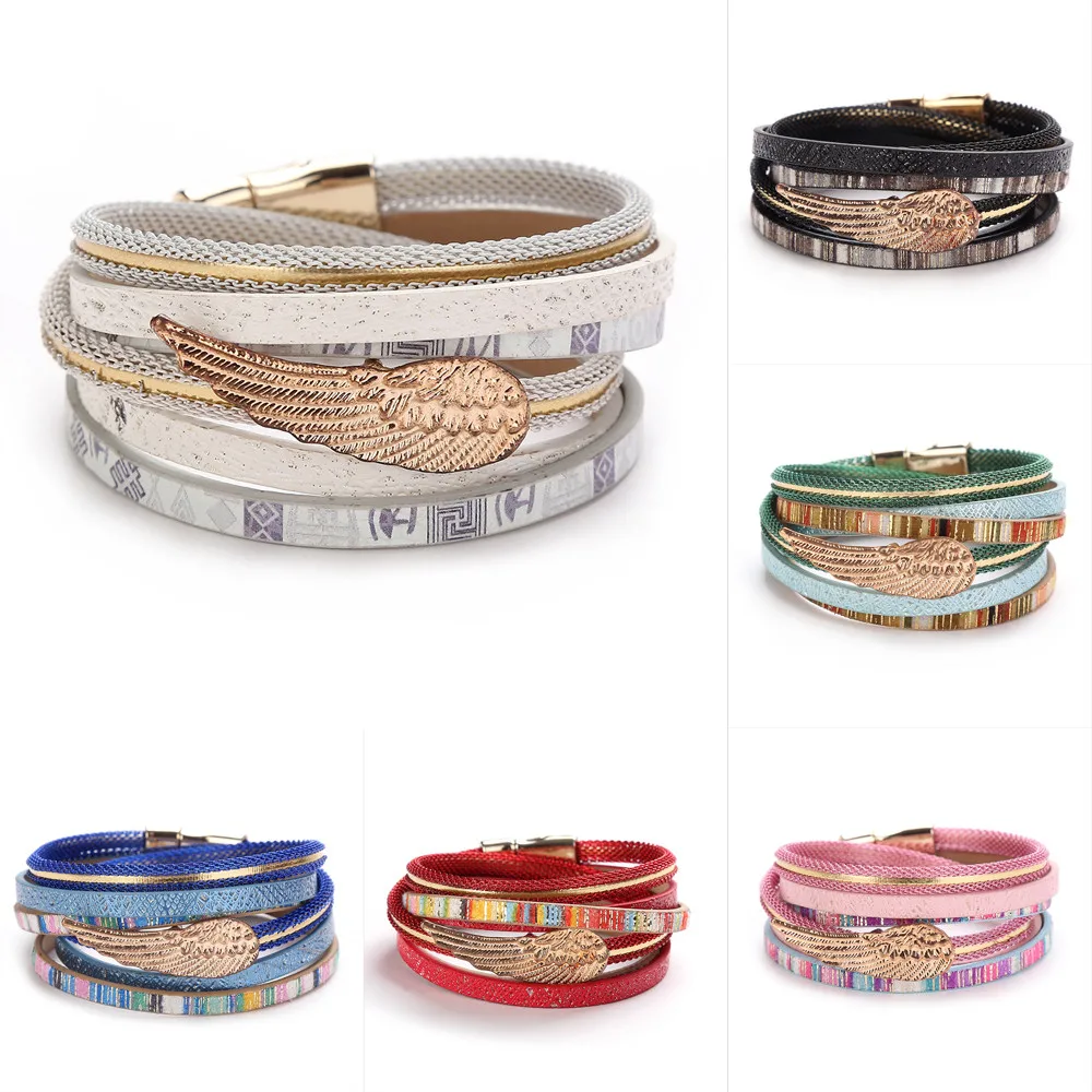 Женские браслеты с веревкой многослойные кожаные перьями браслет ручной работы