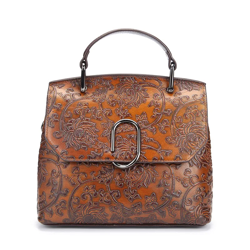 

New Genuine Leather Women Handbag Famous Designer Brand Female Shoulder Crossbody Bag Luxury Embossed Messenger Bags Retro Tote