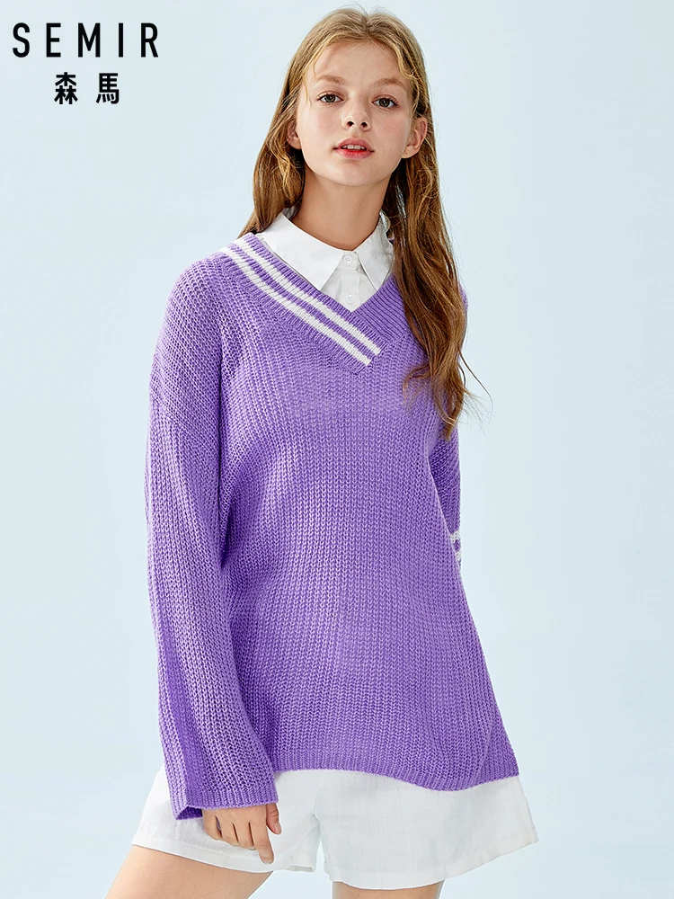 SEMIR Women Cable Knit Sweater Longer at Back Women's Pullover with Dropped Shoulder Ribbing Neckline Cuff and Hem | Женская одежда