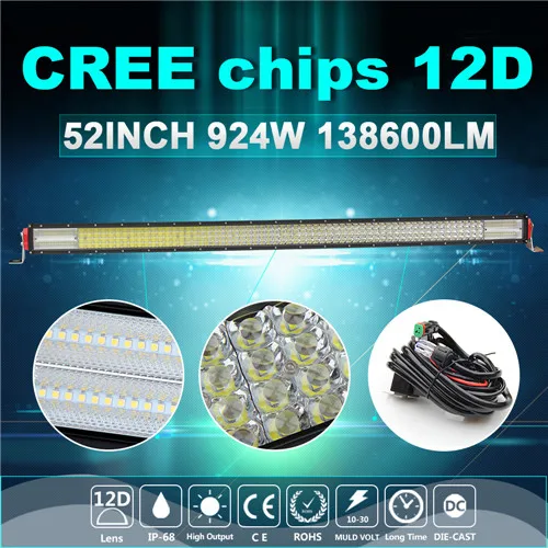 12D 52inch 924W CO светильник 2" 32" 4" 52" дюймов 12D внедорожный светодиодный бар 924W 744W 564W 384W светодиодный светильник бар комбинированный прожектор 9-32 в пост для авто 4x4 Lada Ford - Цвет: 12D 52inch 924W