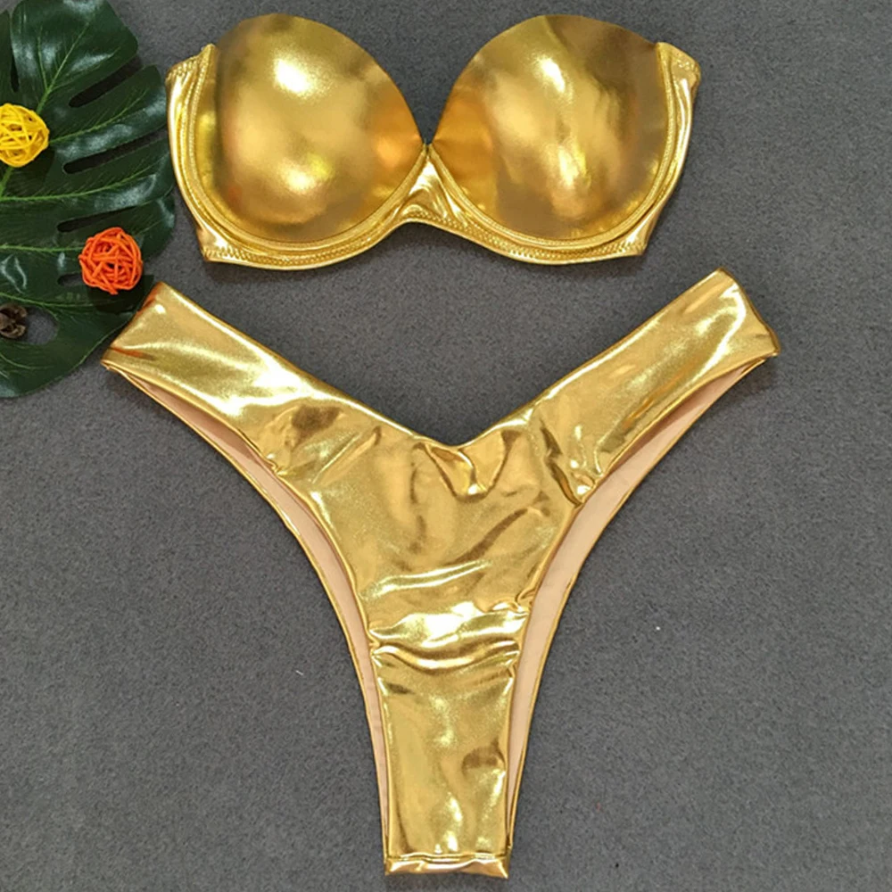 

Новинка 2019 золотистый блестящее бикини купальник пуш-ап женские стринги Купальник леопардовый комплект бикини с бюстгальтером женский куп...