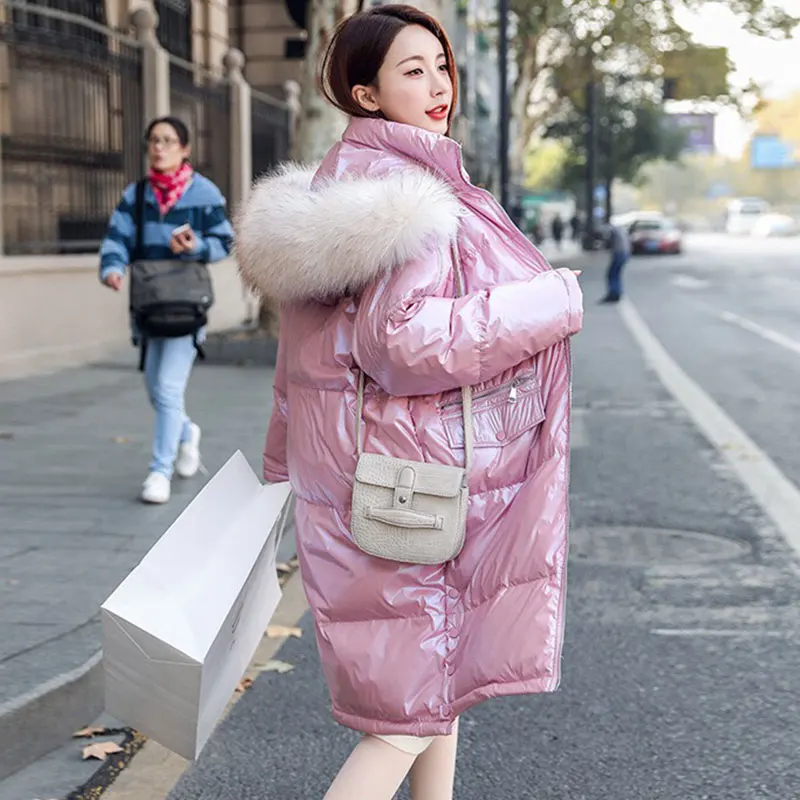 Winter Down Coat Women Hooded Natural Raccoon Large Fur Collar 90% White Duck Down Jacket Female Thick Warm Long Jacket Parkas