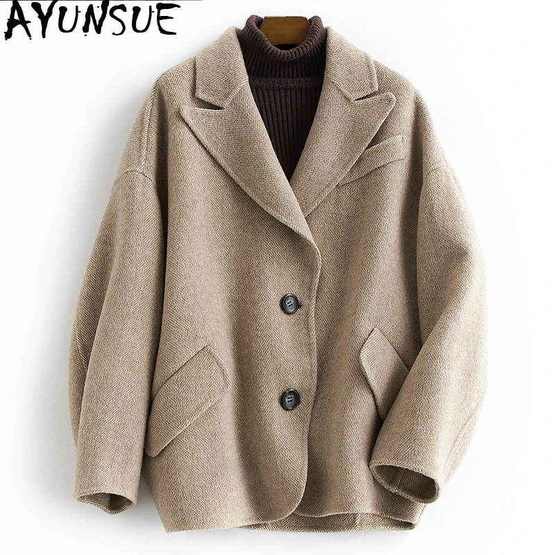 AYUNSUE Шерстяное пальто для женщин Большие размеры куртки корейские негабаритные