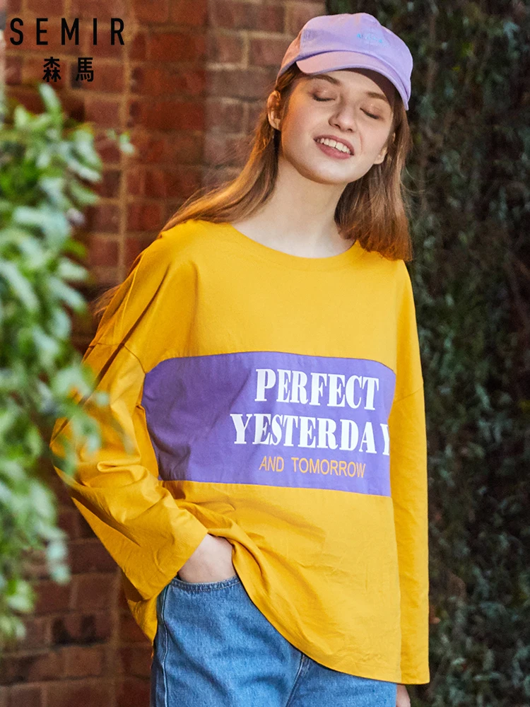 SEMIR женская 100% хлопок контрастная графическая длинная рубашка со спущенными