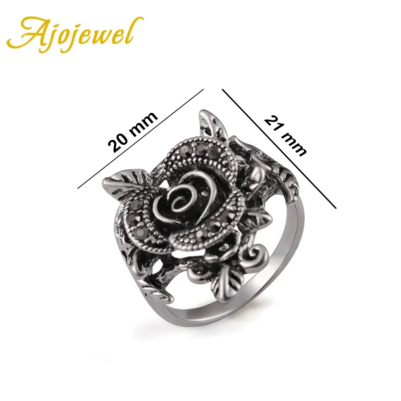 Ajojewel Новый Винтажный Черный Кристалл Стразы Цветок женское Ювелирное кольцо