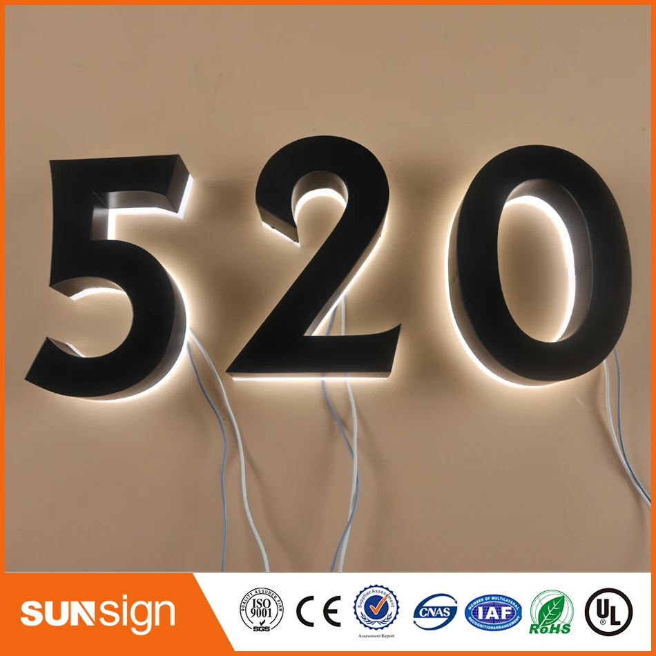 

H25cm one letter Custom Black stainless steel faces white led backlit numbers