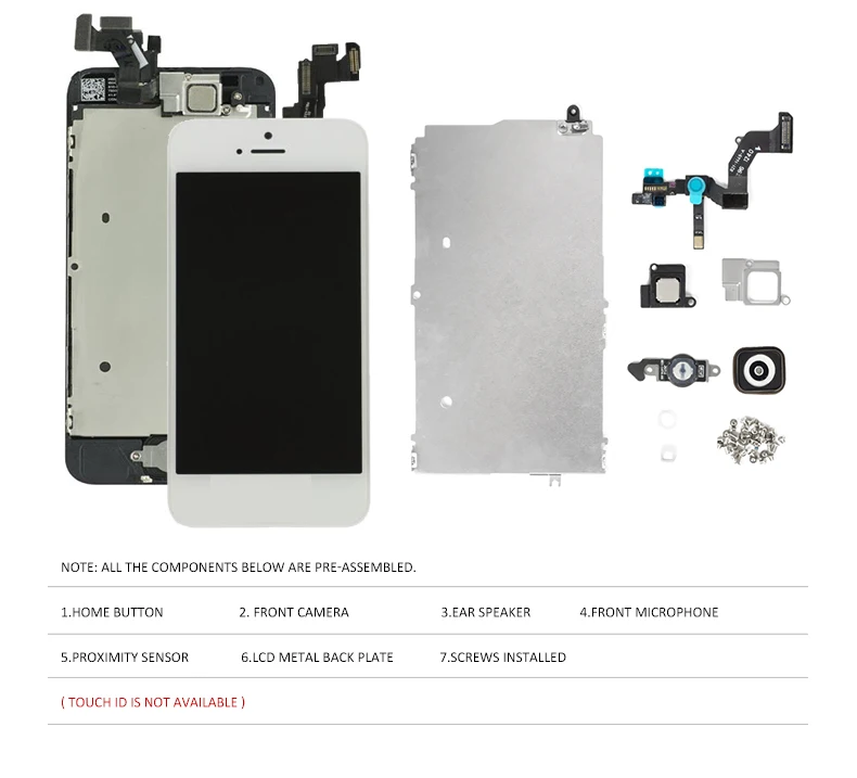 Для iPhone 5 5S 5C Полный ЖК-экран с кнопкой Home и фронтальной камерой в сборе сменный