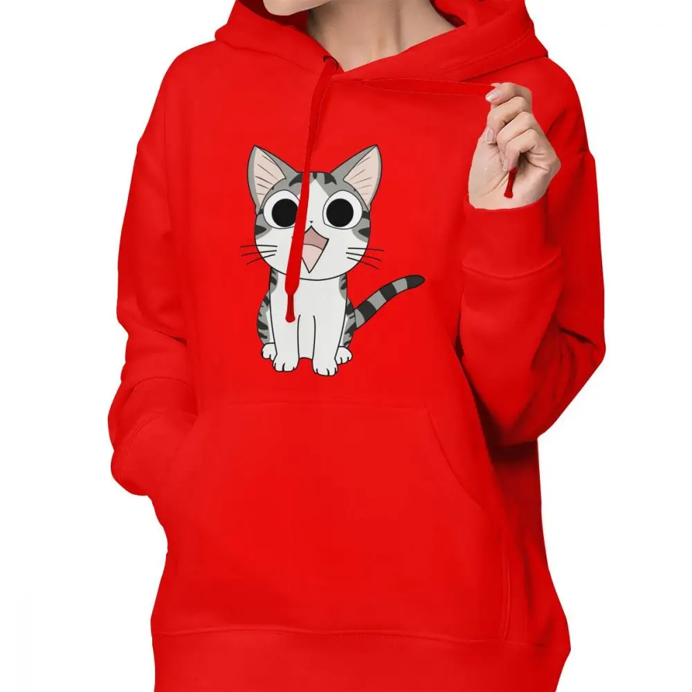 Японская кошка Толстовка Chi The Cat толстовки хлопок Белые толстовки женские трендовые более размера графический пуловер с длинным рукавом Толстовка - Цвет: Красный