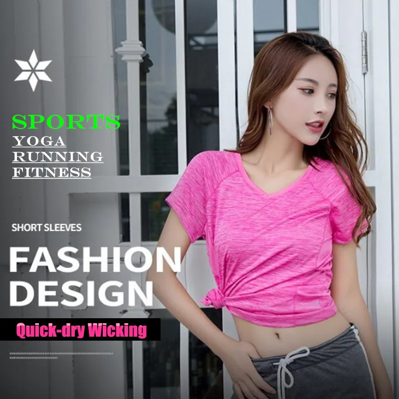 

Women&Girl Sport GYM Fitness Running T-Shirt Quick-dry Wicking High-Elastic Breathable V Neck Undershirt YOGA Short Sleeve Tops