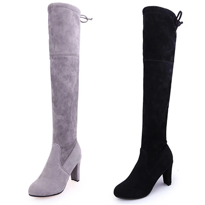Женские облегающие высокие сапоги из искусственной замши Сапоги выше колена