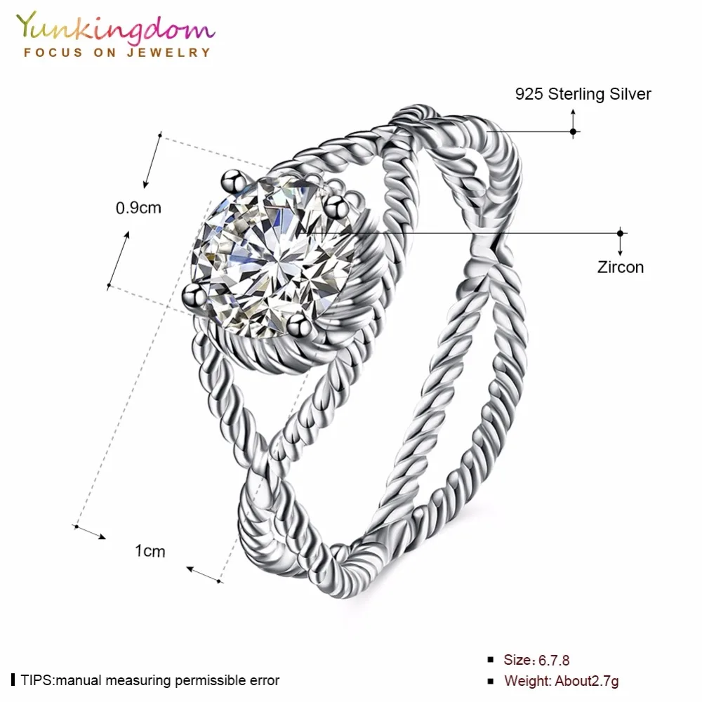 Yunkingdom Новый 925 Серебряные кольца Круглый фианит для женщин хороший партии