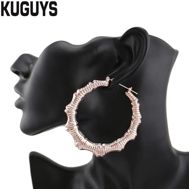 KUGUYS хип-хоп золотые бамбуковые обручи серьги для женщин круглые супер большие Серьги Pendientes модные Brincos модные ювелирные изделия Oorbelle
