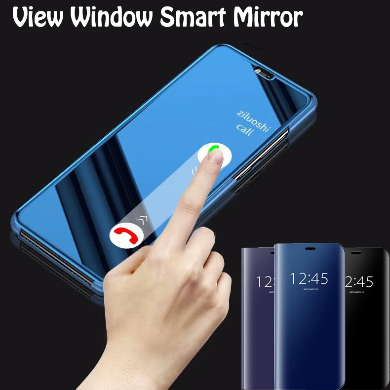 Прозрачный зеркальный умный чехол для Huawei Y6 Y9 2018 откидной кожаный
