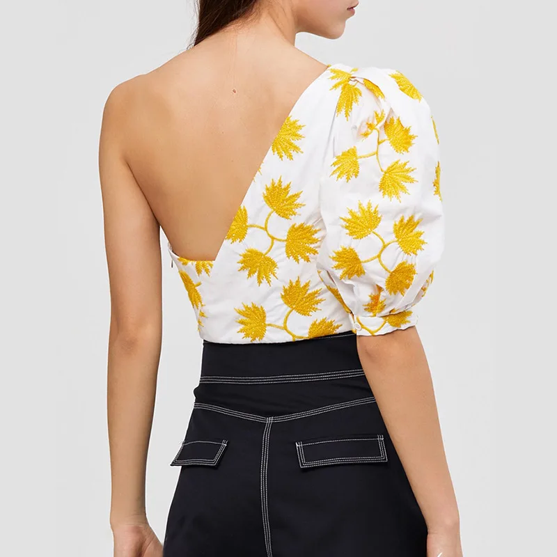 Летняя блузка для женщин с принтом пышные рубашки оголенными плечами