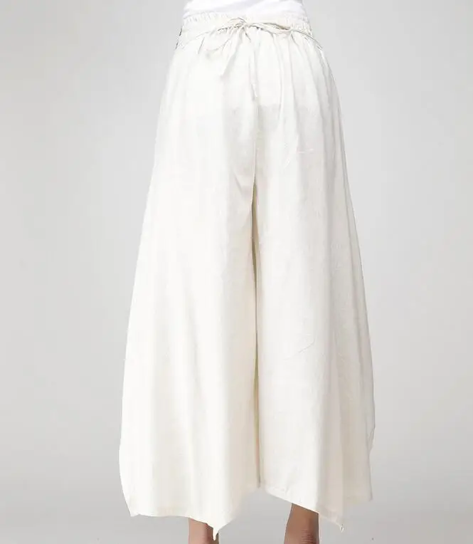 Женские свободные брюки из хлопка и льна свободного покроя с широкими штанинами