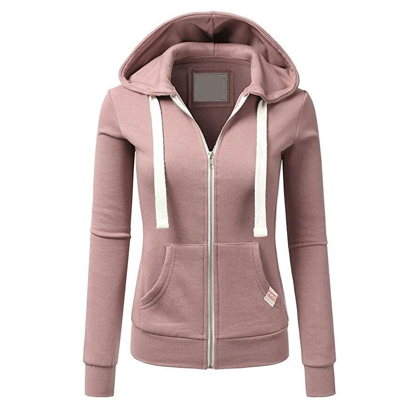 Winter 2019 Hoodies Women Tops Zipper Pocket Fleece Pink Hoodie Sweatshirt Woman Warm Hooded Pullover Womens Clothing Moletom | Женская