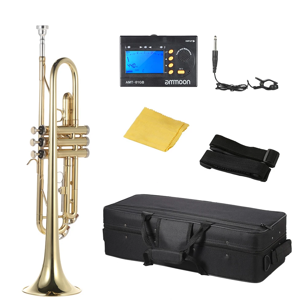 Ammoon Bb Труба бемоль высокого качества латунь золотой росписью труба с ammoon AMT-01GB 3in1