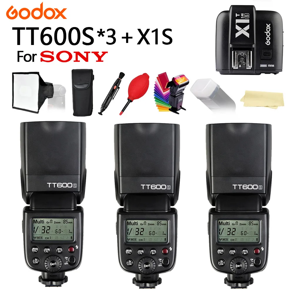 3 шт. Godox TT600S 2 4G Беспроводная HSS TTL камера Вспышка Speedlite + X1T S триггер для камер Sony A77II