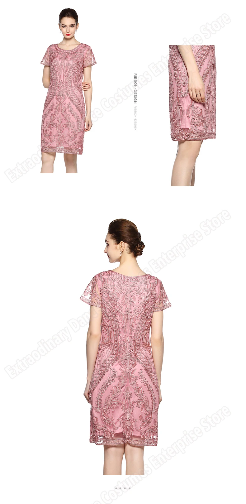 Floral Embellished Dresses Lace Flapper Great Gatsby Short sleeve Fashion Dinner Women Luxury Style Party Dress Vintage Costumes