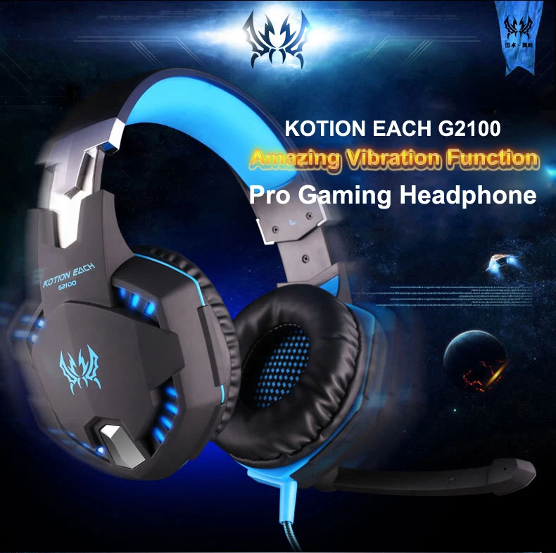 KOTION каждый G2100 Игры наушники вибрации функция профессиональный стерео бас игровая гарнитура с микрофоном светодиодный светильник для PC Gamer