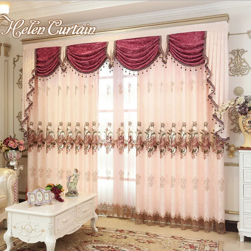 Штора Хелен розовые золотисто-коричневые занавески с вышитыми бусинами для