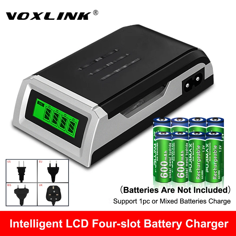 VOXLINK LCD-002 LCD Display With 4 Slots Smart Intelligent Battery Charger For AA/AAA NiCd NiMh Rechargeable Batteries