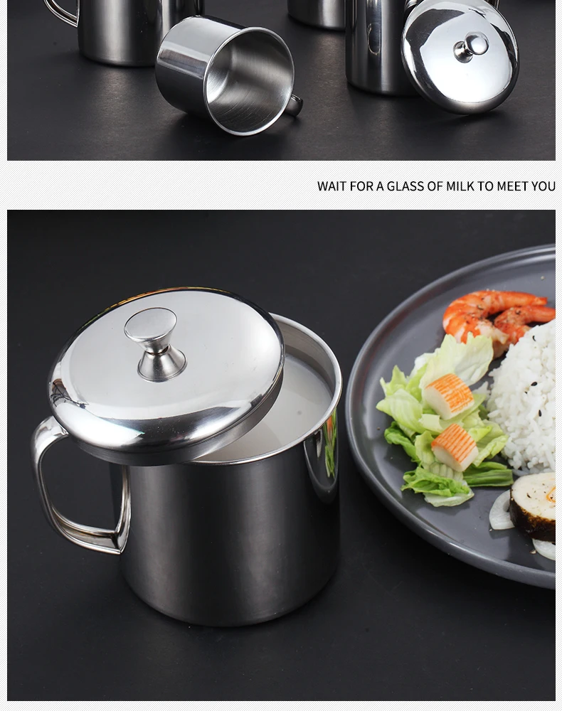WORTHBUY 304 кофейная кружка из нержавеющей стали с ручкой с крышкой, кухонная посуда для напитков, кружка для молока, чая, кофейная чашка для офиса, чашка для чая и воды