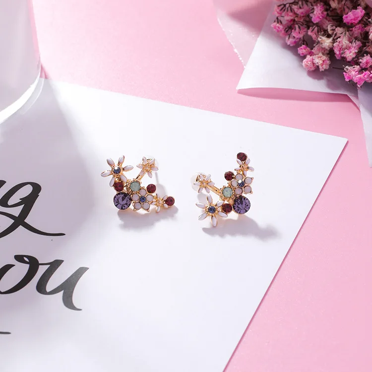 2018 Fashion Sweet Cute Crystal Blossom Flower Earrings S925 Silver Plated Stud Earring For Women Wedding Engagement Jewelry | Украшения и