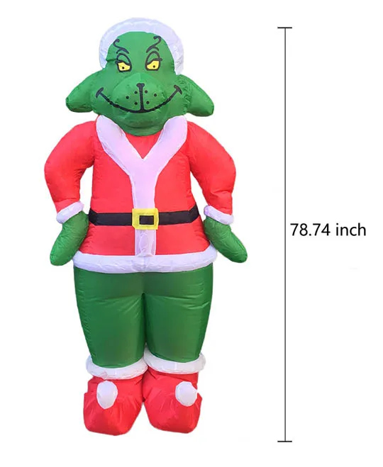 Надувной Grinch 7 футов Рождественское украшение Gemmy Рождественский костюм собаки Санта для наружной отделки Airblown Grinch