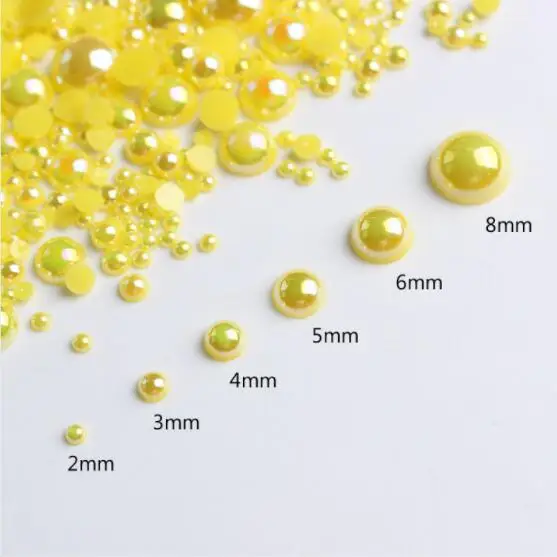 Lemon Yellow AB 1000pcs/bag colourful round half pearl beads flat back For jewelry making Sewing Plastic ABS Pearl Beads2mm/3mm/4mm/5mm/6mm/8mm - Цвет: Lemon Yellow AB