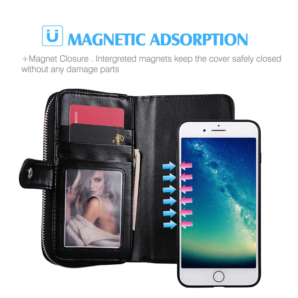 LANCASE For iPhone 6S Case Zip Multifunction Cover for 6s 6 Plus 5s 4s 7 Detachable Leather Phone Cases Coque | Мобильные телефоны