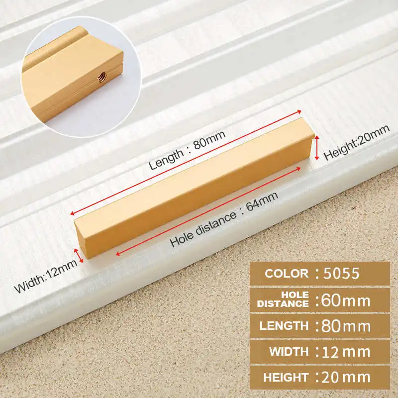 Gold 64mm NAIERDI 10 шт. современный золотой черный шкаф ручки Кухня дверные ручки алюминиевый сплав ручки ящика для гардероба мебельная фурнитура - Цвет: Gold 64mm