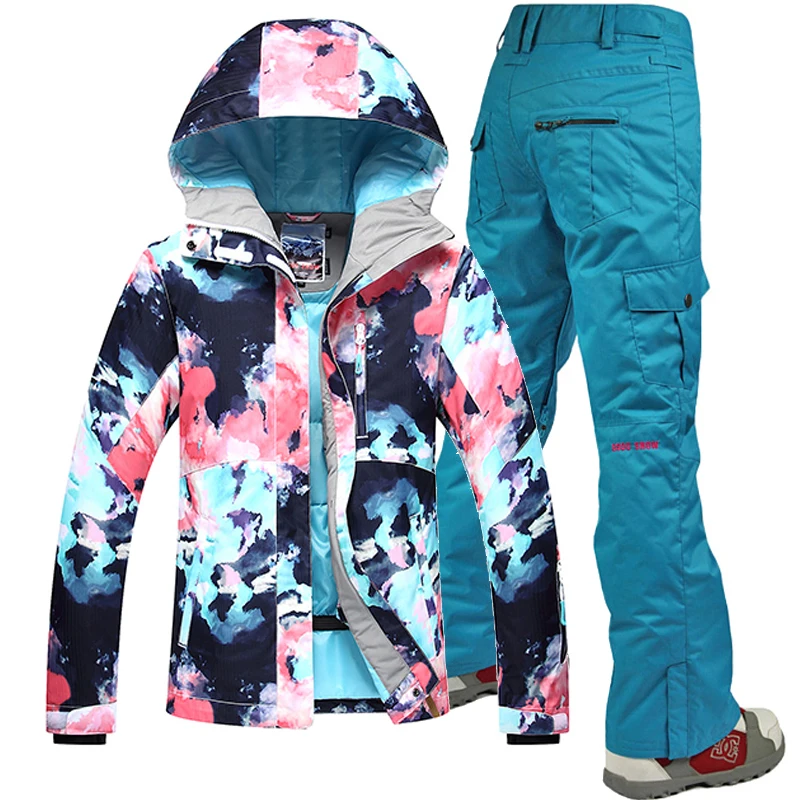 Gsou Snow -30 Women skiing suit sets snowboarding clothes waterproof &amp windproof winter snow outdoor ski jackets + Pants | Спорт и