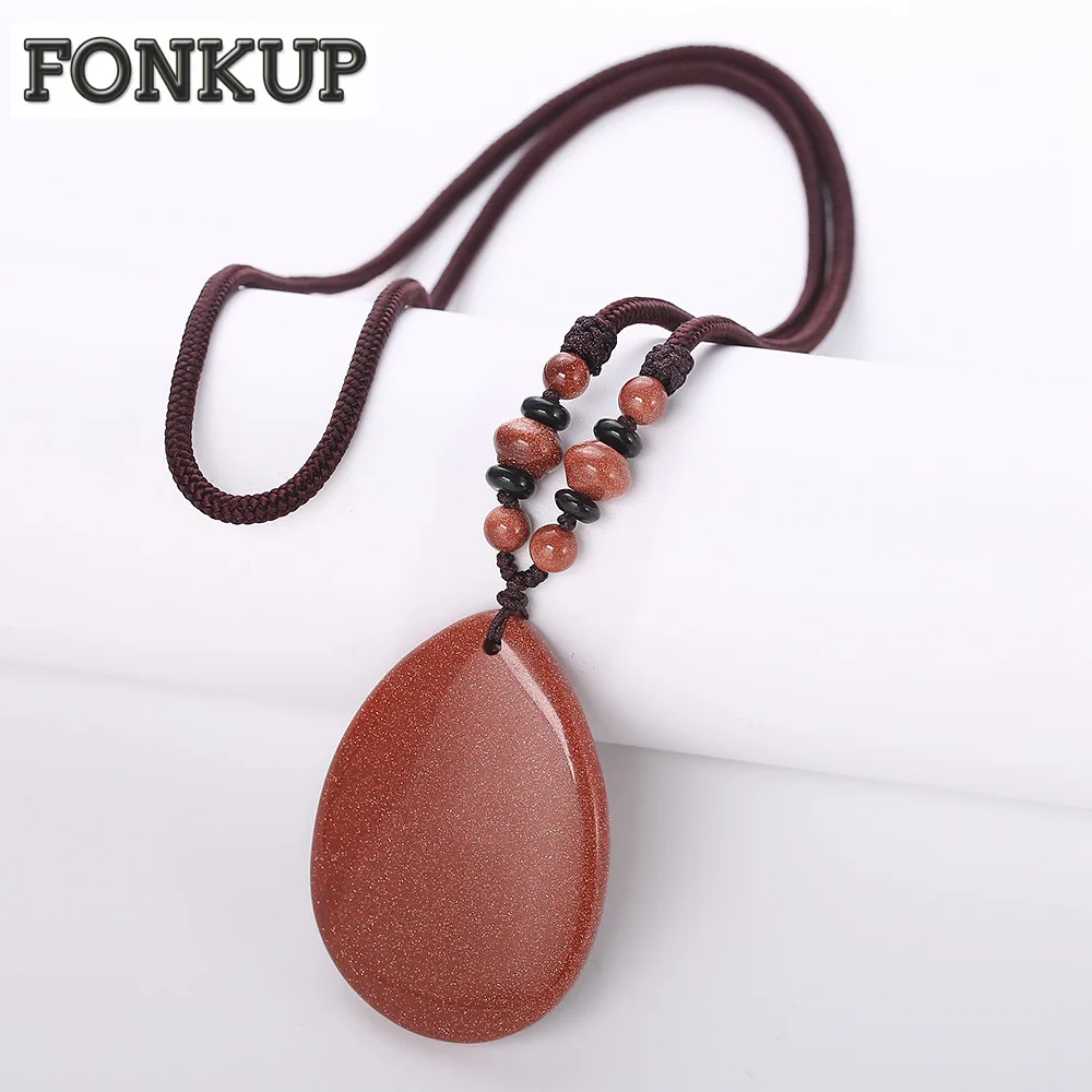 Forkup Голдстоуна ожерелья Винтаж Для женщин Jewellery капли воды кулон большой бусы для