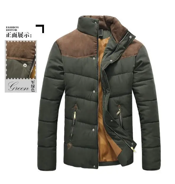Пуховики зимние куртки мужская мода Короткий воротник сшитая замша повседневное