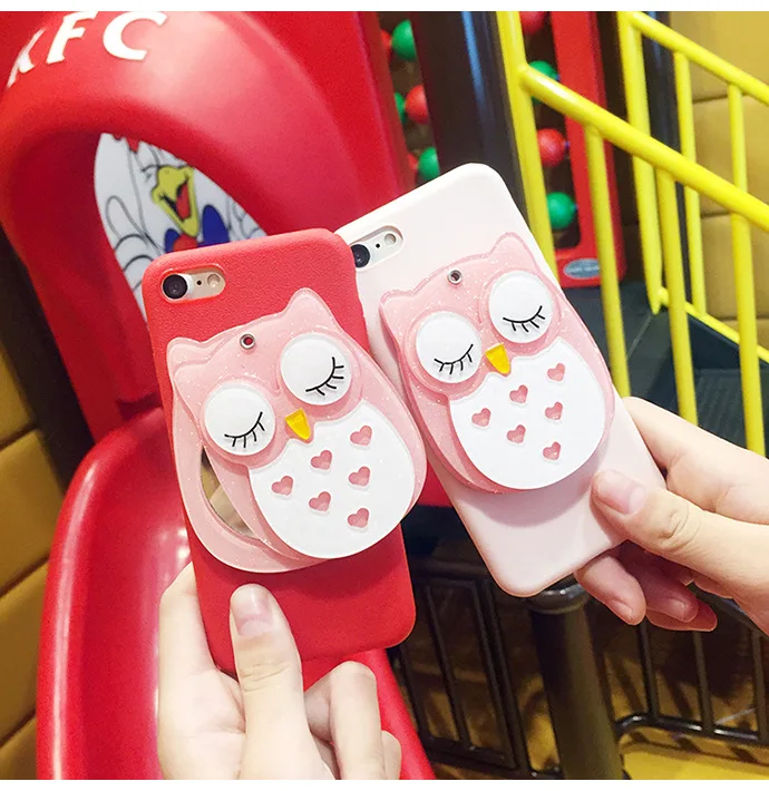 3D Kawaii сова розовый с зеркалом Bling PU чехол для iPhone X XS 10 8 7 6 S 6s Plus plus Чехлы милый