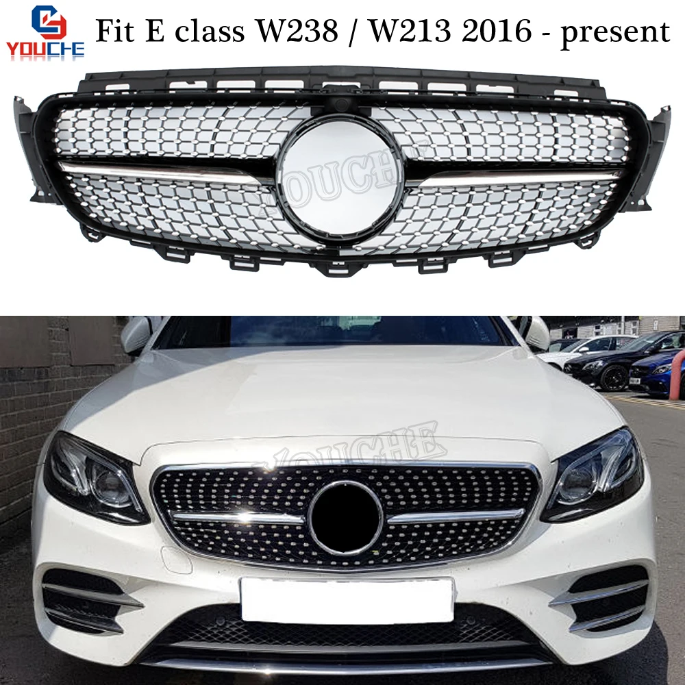 W238 / W213 алмазные грили сетка переднего бампера для Mercedes E Class E200 E250 E300 E350 E400 2016 +