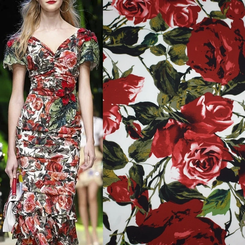 

Width 150cm Rose Print Reactive Dyeing Stretch Cotton Fabric For Dress Coat Suspender Coton Christmas Fabrics Tissu Patchwork